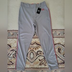 Under Armour Gray Athletic Baseball Pants with Red Trim